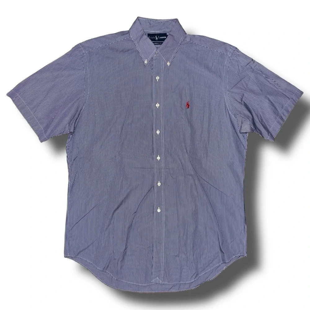 RALPH LAUREN Button Down Shirt‎ Men Large Blue Striped Classic Fit S/S